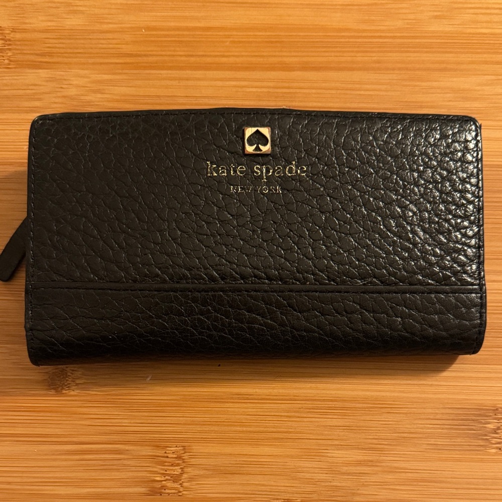 Kate Spade Textured Black Wallet with Gold Logo